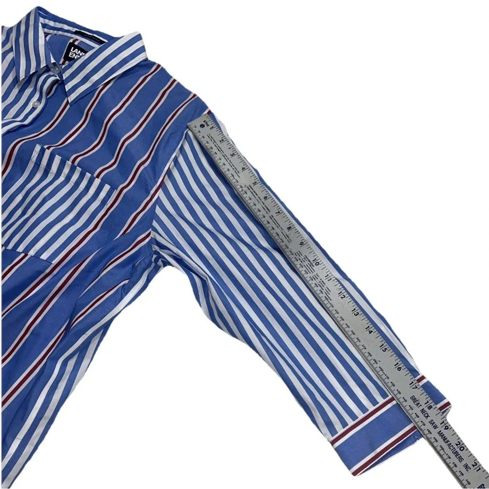 Lands End‎ Women's Red/White/Blue Vertical  Striped Button Up, Sz 18, 3/4 Length - Picture 8 of 9